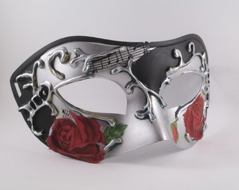Venetian Men's Masquerade Mask Music Notes Roses Black Red Silver Unisex Domino
