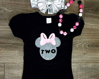 Minnie Mouse Birthday Outfit, Minnie Mouse Top, Girls 2nd Birthday Shirt, Minnie Birthday Shirt, Minnie Mouse Hairbow, Girls Accessories