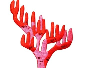 ID 0352 Pink Growing Coral Patch Ocean Reef Embroidered Iron On Badge Applique