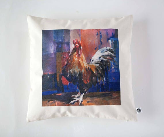 Red rooster pillow, decorative pillow cockerel, accent pillow, farmhouse pillows collection, custom print pillow, animal pillow, pillowcase