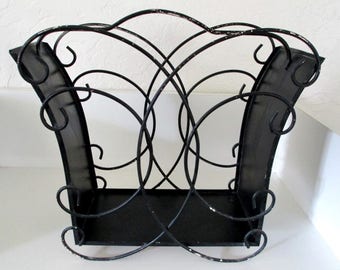 Mid Century Black Wire Scroll Magazine Rack