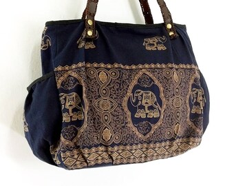 Women bag Handbags Thai Cotton bag Elephant bag Hippie bag Hobo bag Boho bag Shoulder bag Tote bag Diaper bag Everyday bag Purse Navy Blue