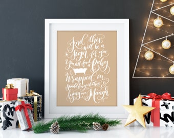 Christmas bible verse, Calligraphy christmas, christmas art print, christmas canvas Christmas decoration Holiday decor hand lettered print
