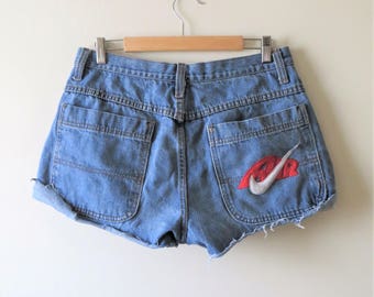 90s Nike Air Denim Shorts Cut Offs Made in USA Women's US Size 8 UK 10