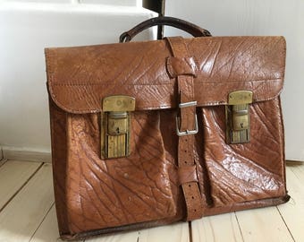 Vintage leather briefcase Mens brown leather briefcase Leather portfolio Large retro laptop bag Made in Germany