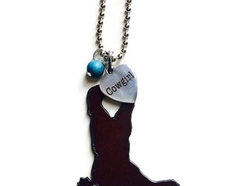 BOOT heart with stainless steel Cowgirl heart tag and accent bead made of Rustic Rusty Rusted Recycled Metal