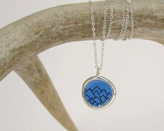 Mountain Necklace - Leaf Necklace - Wear 2 Ways - Sterling Silver and Vitreous Enamel Necklace in Violet and Robin's Egg Blue