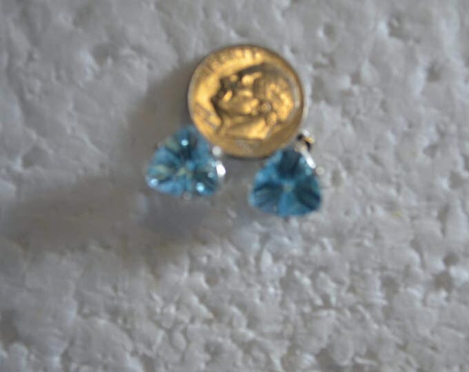 Swiss Blue Topaz Studs,10mm Trillion, Natural, Set in Sterling Silver E1007