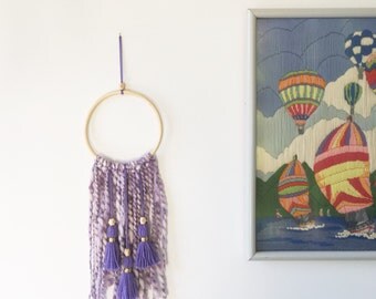 Purple dream catcher, tassel wall hanging, hippie dream catcher, handmade baby mobile, tassel wall decor, purple wall hanging, boho decor