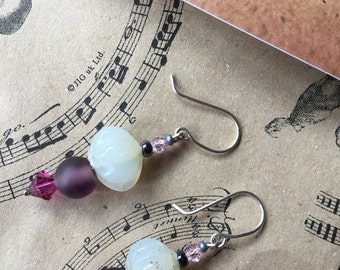 Purple earrings, vintage earrings, drop earrings, vintage glass earrings, dangle earrings, Mother's Day jewellery, gift for her, UK designer