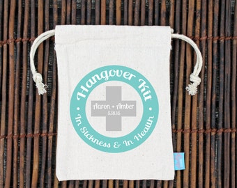 Hangover Kit In Sickness and in Health Wedding Welcome Bag -Heavy Weight Cotton Canvas Double Drawstring Mini Favor Bags