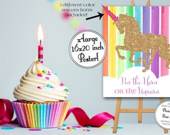 INSTANT DOWNLOAD - Pin the Horn on the Unicorn - Unicorn Party Game - Rainbow Unicorn Poster - Unicorn Party - Rainbow Birthday 0220