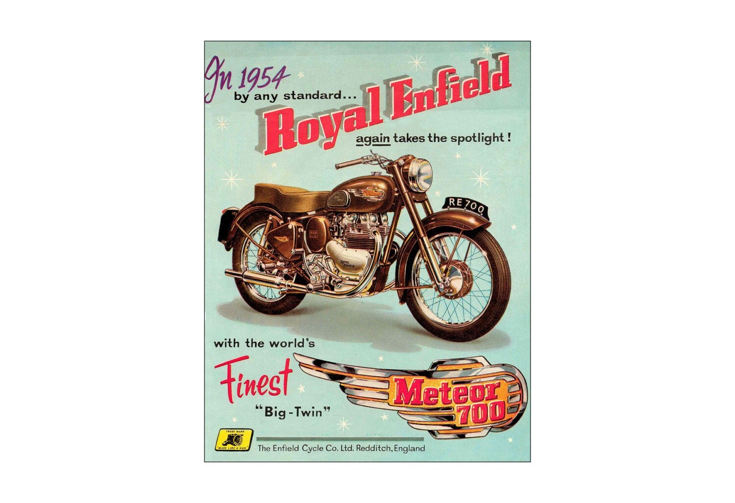 Royal Enfield Meteor 700 Motorcycle 1954 Vintage Poster Print 