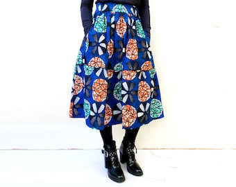 XS Last Size- Blue Geometric Skirt, African Skirt, Tiered Skirt, Womens Clothing, African Clothing, Midi Skirt, Blue Skirt, Bold Skirt, Blue