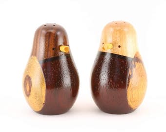 Bird Salt and Pepper Shakers Set Wood Wooden Shaker Set - Handmade Segmented Lathe Turned Hardwoods Paudauk Marblewood Junction Trade