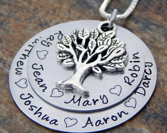Family Tree Necklace - Personalized Mother's Necklace - Mom Necklace with Kids Names - Kids Name Necklace - Layered Pendant with Tree Charm