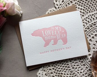 Letterpress Mama Bear Mother's Day Card