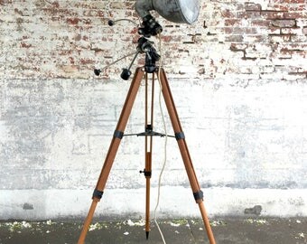 Crouse Hinds Spotlight, Tasco Telescope Tripod, Nautical Spotlight, Wood Nautical Lamp, Tripod Floor Lamp, Crouse Hinds, Wooden Tripod