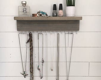 Wall Mount Jewelry Organizer, Necklace Holder with shelf