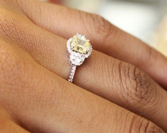 yellow diamond engagement ring white gold 18k radiant cut and round brilliant diamonds womens wedding ring - Yellow Diamond Wedding Rings yellow diamond engagement ring white gold 18k radiant cut and round brilliant diamonds womens wedding ring - Yellow Diamond Wedding Rings