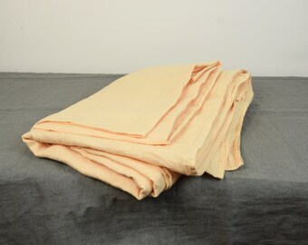 100% linen flat sheet. MIDSUMMER bedding collection. Cream-peach color. Single, twin, double, queen, king, custom sizes. Stone washed.