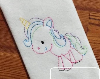 Unicorn color work embroidery design - Unicorn embroidery design - girl embroidery design - Unicorn red work embroidery design - vintage