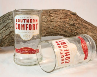 Drinking Glass from Upcycled Southern Comfort Liquor Bottle, Clear Liquor Bottle Glasses, Set of 2