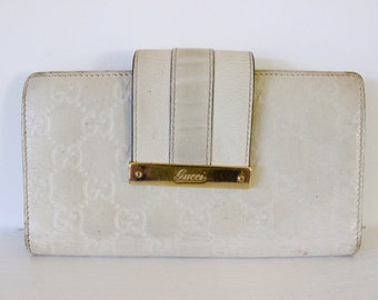 Gucci wallet genuine leather real designer purse ladies white VINTAGE collectors