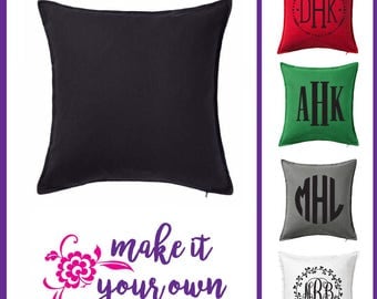 20x20 IKEA cotton pillow cover, personalize with monogram or something custom, black, white, gray, red or green, cushion cover, pillow cover