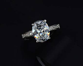 Oval Cut Engagement Ring - Cubic Zirconia Engagement Ring - 5 ct Ring - Promise Ring - Wedding Ring - CZ - Vintage Engagement Ring - AR0004