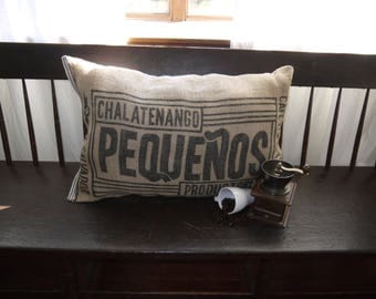 Handmade Coffee Sack Pillow, Throw Pillow, Decorative, Comfortable, Upcycled, Homemade, Repurposed, Coffee Lovers Rejoice! Grain sack Pillow