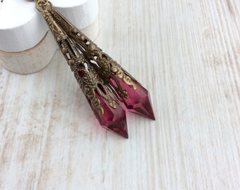 Bronze Earrings. Renaissance Earrings. Downton Abbey Jewellery. Elegant Victorian Jewellery. Art Deco Earrings. Filigree Earrings. Pink Red
