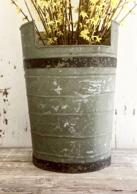 Vintage French grape harvest bucket metal grape hod