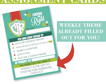 2017 LDS Primary Sharing Time Assignment Cards - Choose the Right - Weekly Theme Added - SALE!!!