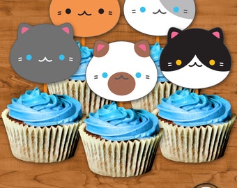 Cat Cupcake Toppers INSTANT download, Kawaii Cupcake Kitties, Kitten Cupcake Toppers, Meow!