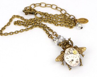 Steampunk Necklace, Bee Necklace, Honey Bee Necklace, Bumble Bee Pendant, Steampunk Bee Necklace, Bee Gifts, Bee Jewelry, Steampunk Watch