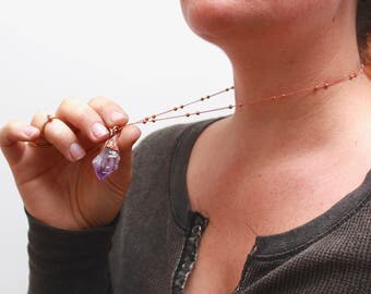 Raw Amethyst Pendant Necklace // Limited Run // Raw Crystal // Amethyst Point // Electroformed Pendant // Raw Stone Necklace