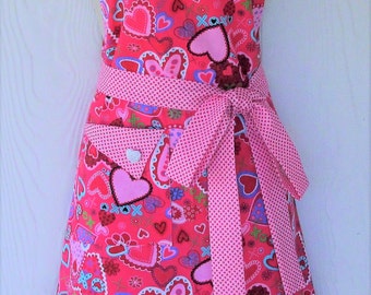 Valentine Heart Apron, Valentine's Day, Retro Style Full Apron, READY TO SHIP, KitschNStyle