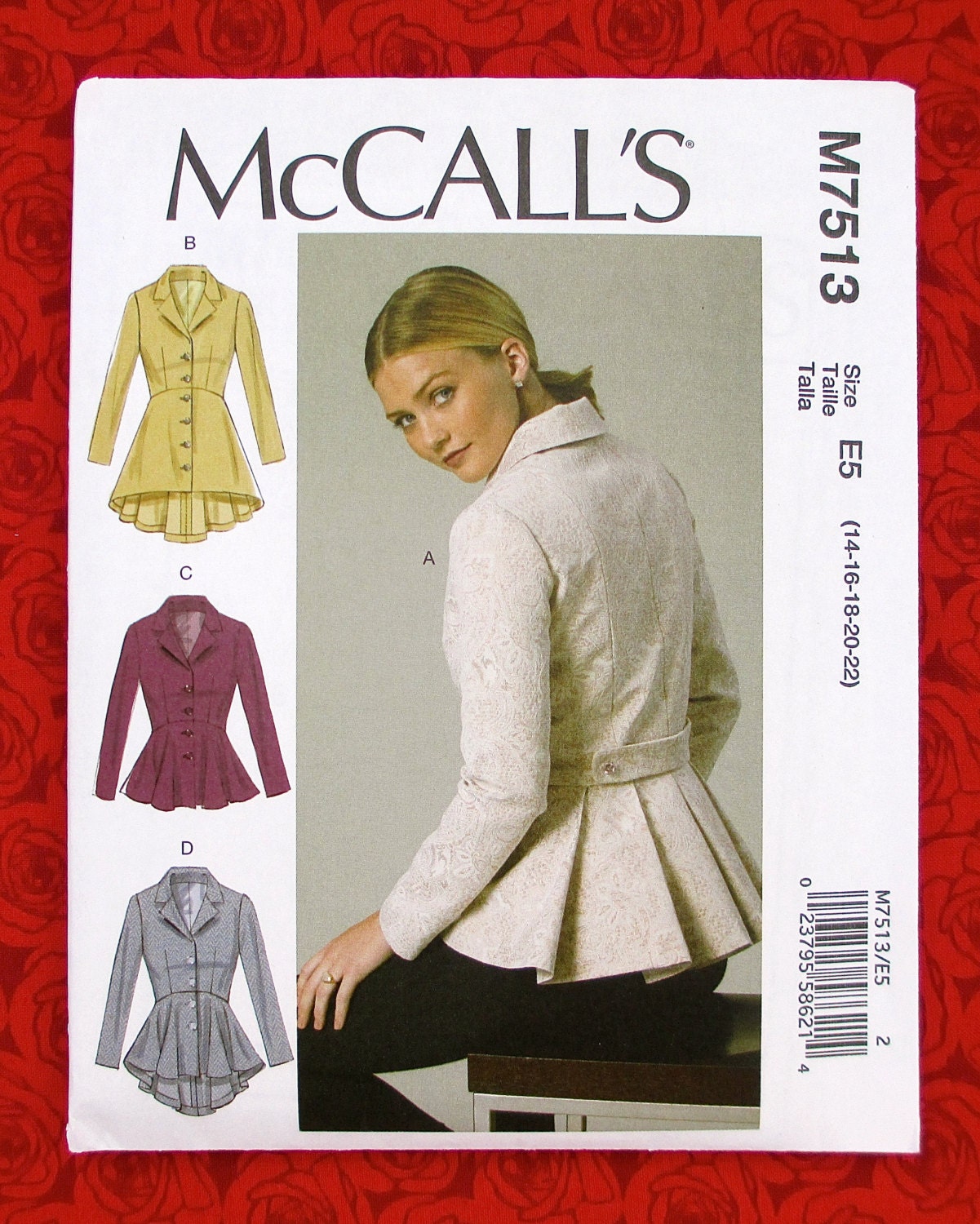 McCall's Sewing Pattern M7513 Peplum Jacket Romantic