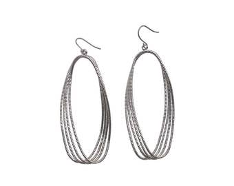 Silver Hoop Earrings Titanium Earrings Nickel Free Earrings For Sensitive Ears Dangle Wavy Hoop Earrings Hypoallergenic Earrings