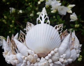 white mermaid crown, seashell crown, crown, Mermaid headpiece, seashell crown, shell crown,