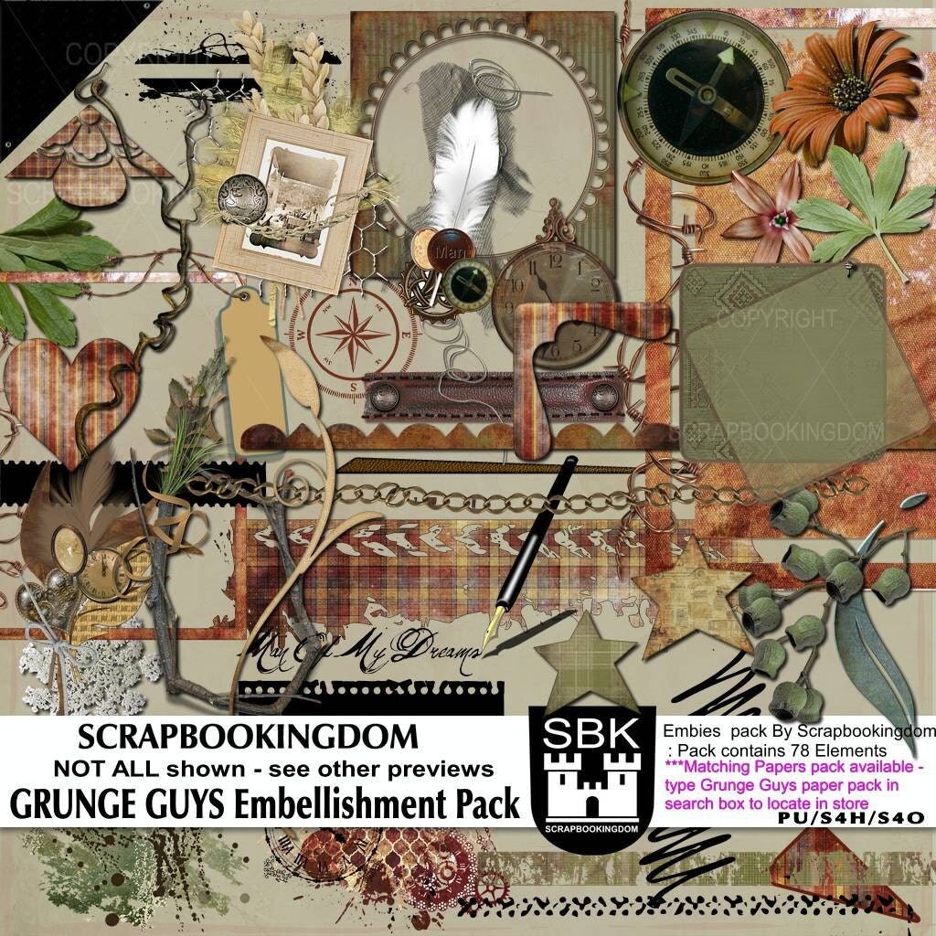 Masculine Digital Scrapbook Embellishments GRUNGE GUYS for boys or men ...
