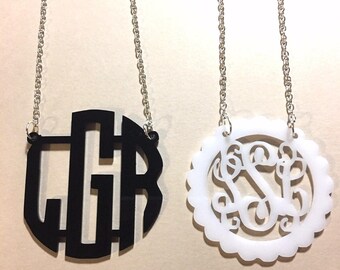 Monogram 2 Hole Acrylic Script Plaques - Chain Necklace, colorful necklace, Personalized Necklace Jewelry 3 Letter, monogram gift