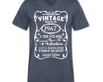 50th Birthday Gift for Men - 50th Birthday for Men - Unique V-neck T-shirt - Made in 1967 Shirt - **VELVETY PRINT** - 50th Birthday for Him
