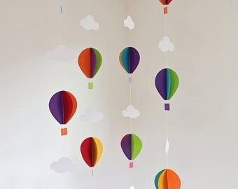 Hot air balloon garland - Balloon garland - 3D balloons - Rainbow balloons - Hot air balloon theme - Nursery decor - Baby shower - Usborne
