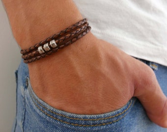 Men's Bracelet - Men's Beaded Bracelet - Men's Leather Bracelet - Men's Jewelry - Men's Gift - Boyfriend Gift - Husband Gift - Gift For Him