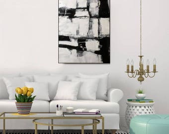 Black And White Wall Art Original Large Abstract Painting Black And White Canvas Art Abstract Artwork White Contemporary Art, Christovart