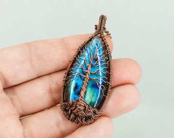 Tree-of-life necklace Labradorite necklace Family tree necklace Wire wrapped pendant Mothers day gift-for-mom birthday gift-for-men gift her