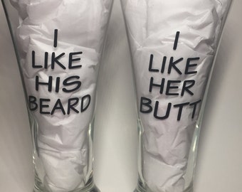I like his beard, I like her butt beer glass