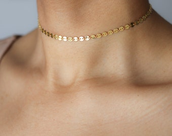Gold Coin Choker - 4mm Gold Disc Necklace - Gold Coin Necklace - Coin Tattoo Choker - Boho Jewelry - Bohemian Choker - Gold Choker